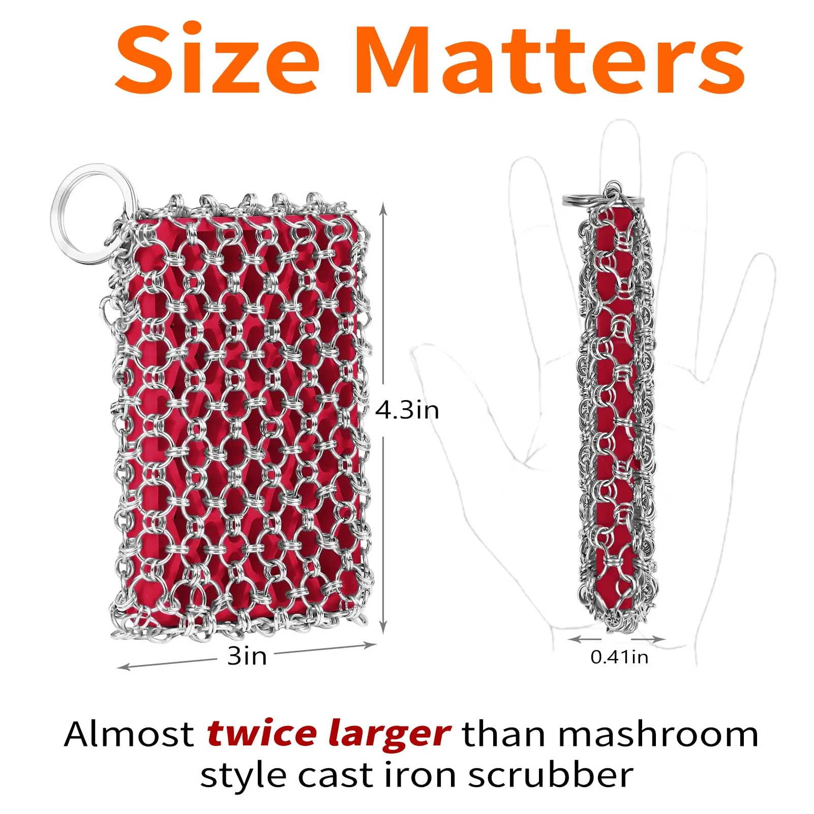 2in1 Cast Iron Pan Cleaner Scrubber - Detachable Cast Iron Scrubber Chain Mail Scrubber, Cast Iron Skillet Scrubber Cast Iron Cleaning Chainmail Scrubber for Cast Iron, Dutch Oven, Carbon Steel
