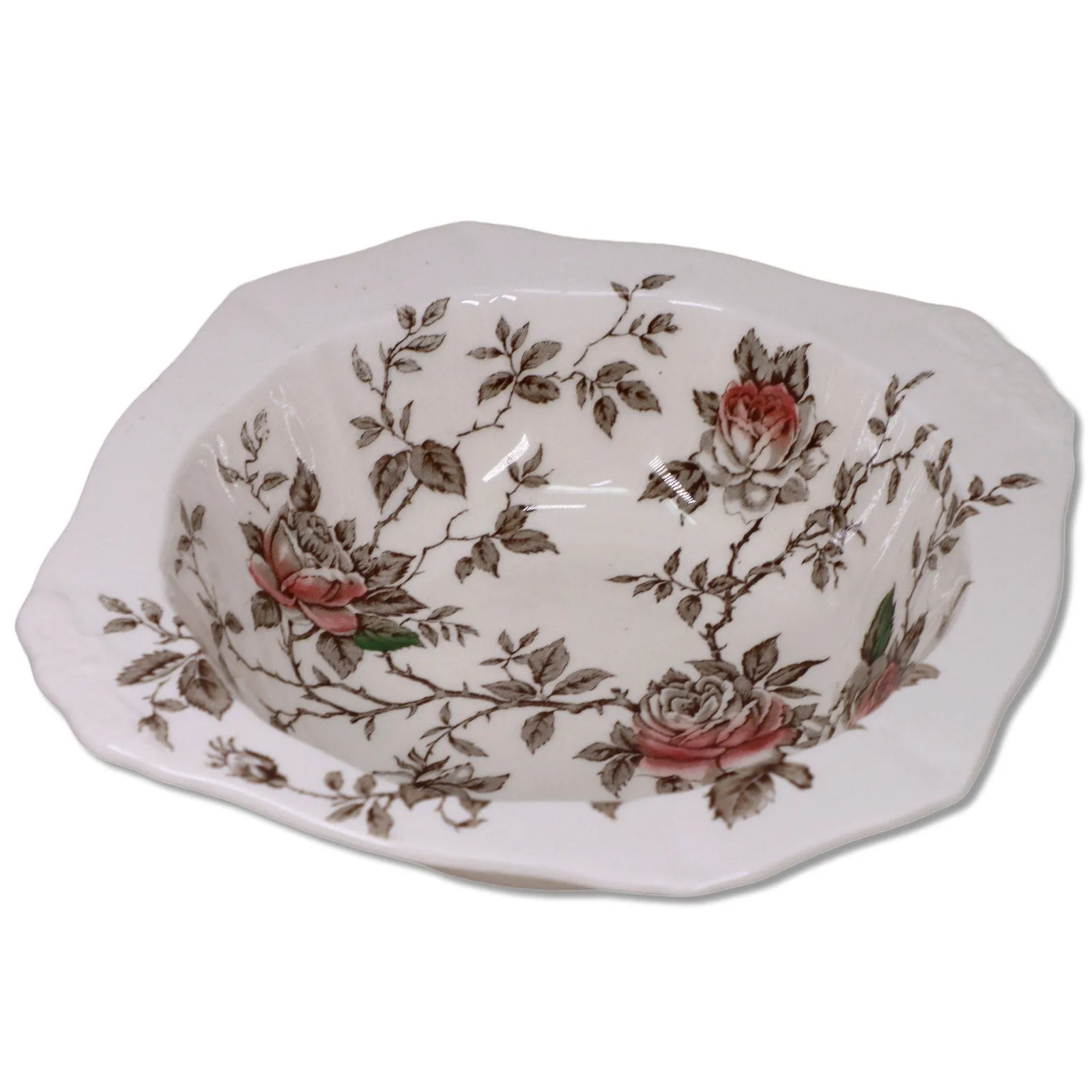 Alfred Meakin Rosa Brown Rimmed  Soup Bowl 8 1/2" England Vintage 1950's