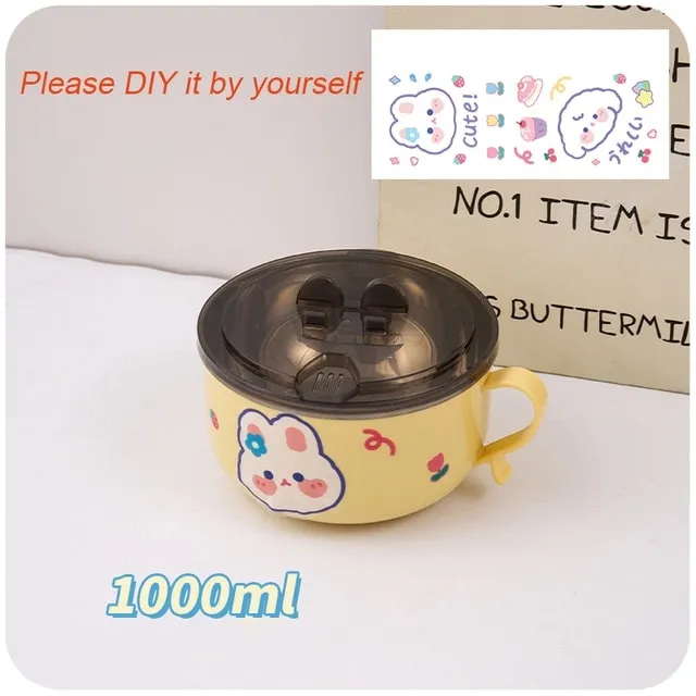 Cute Cartoon Rabbit Stainless Steel Ramen Bowl
