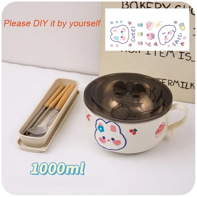 Cute Cartoon Rabbit Stainless Steel Ramen Bowl