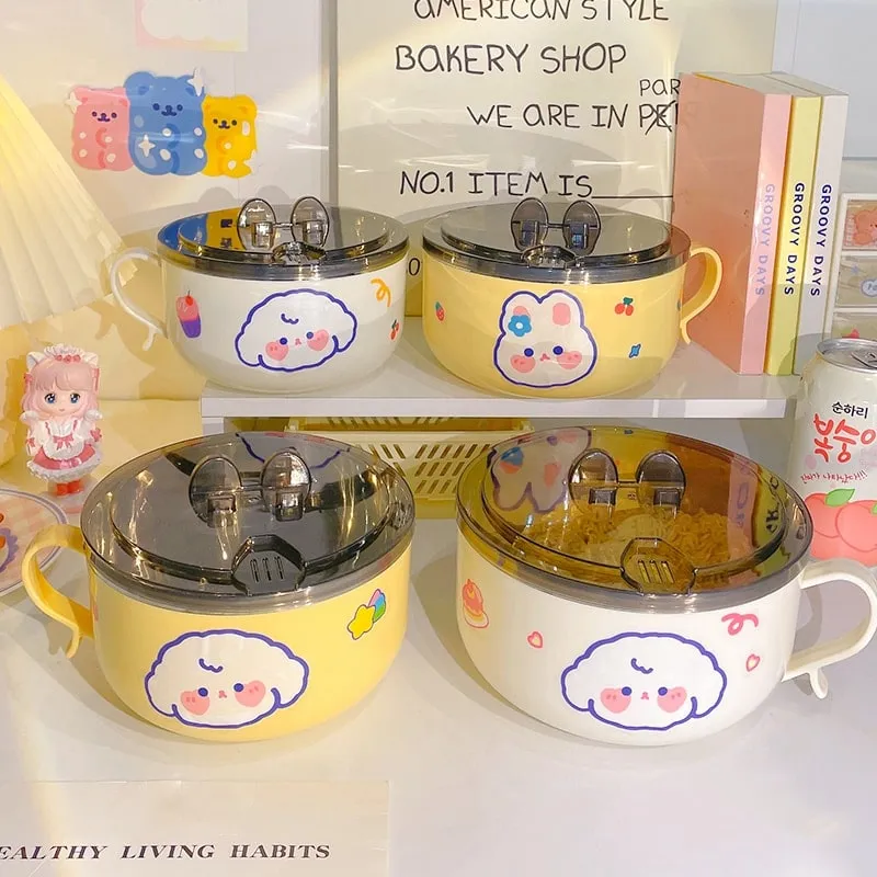 Cute Cartoon Rabbit Stainless Steel Ramen Bowl