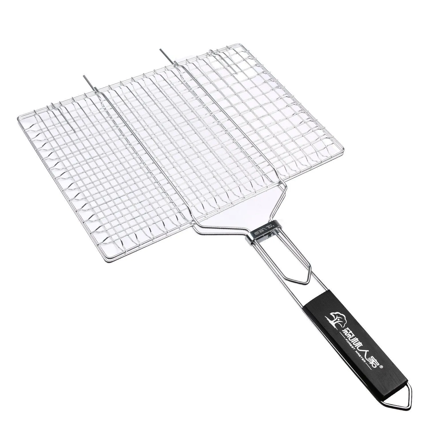 E-TECHING Portable Stainless Steel BBQ Barbecue Grilling Basket with Wooden Handle