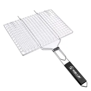 E-TECHING Portable Stainless Steel BBQ Barbecue Grilling Basket with Wooden Handle