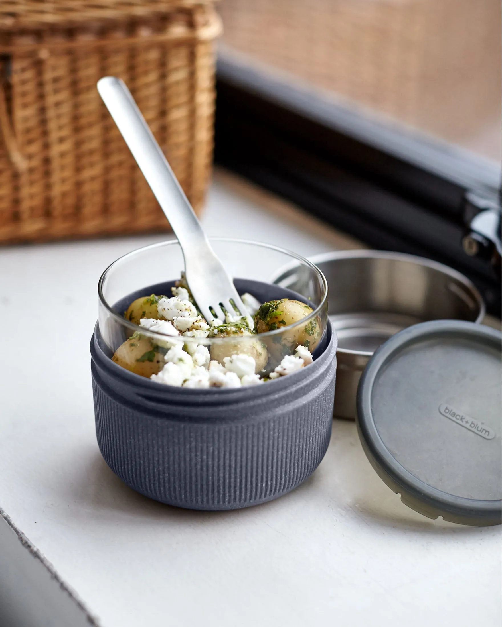 GLASS LUNCH POT LARGE - ALMOND