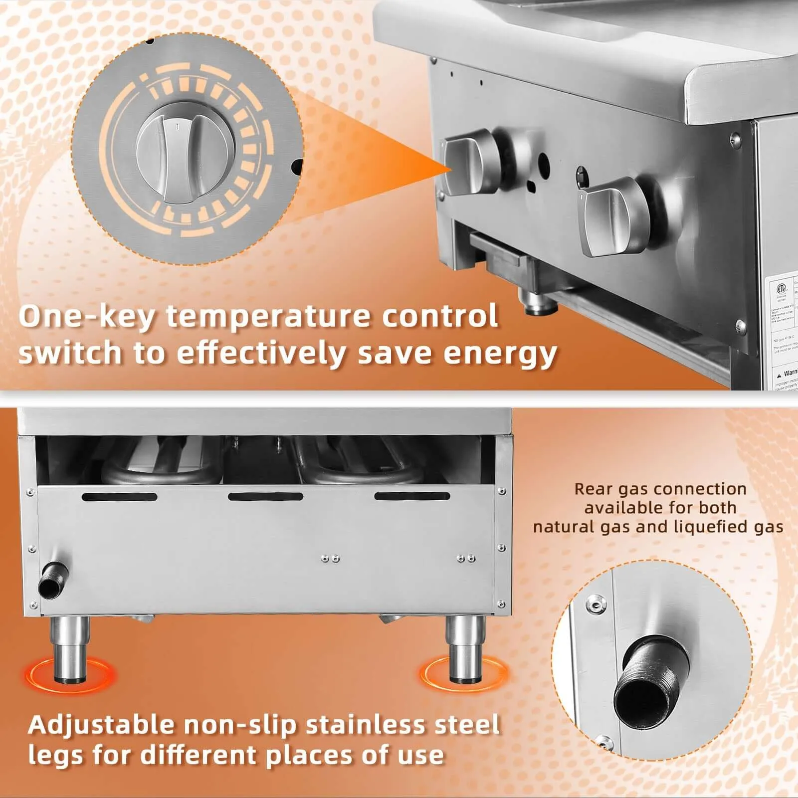 HOCCOT 12"/24" Countertop Commercial Gas Griddle, Stainless Steel Flat Top Grill