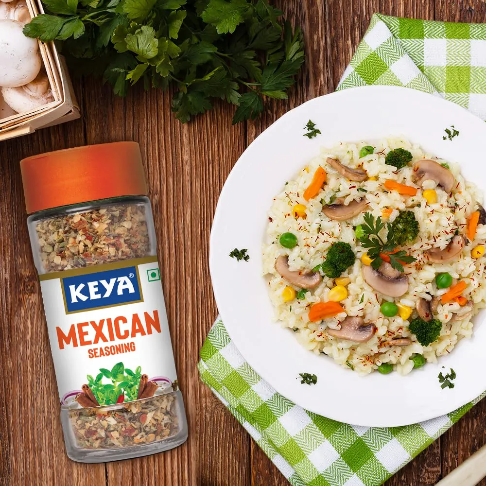 Keya Mexican Seasoning 50g l Natural & Healthy Spice Blend for Pizza, Pasta| Glass Bottle | Premium Herbs and Spices I No Preservatives