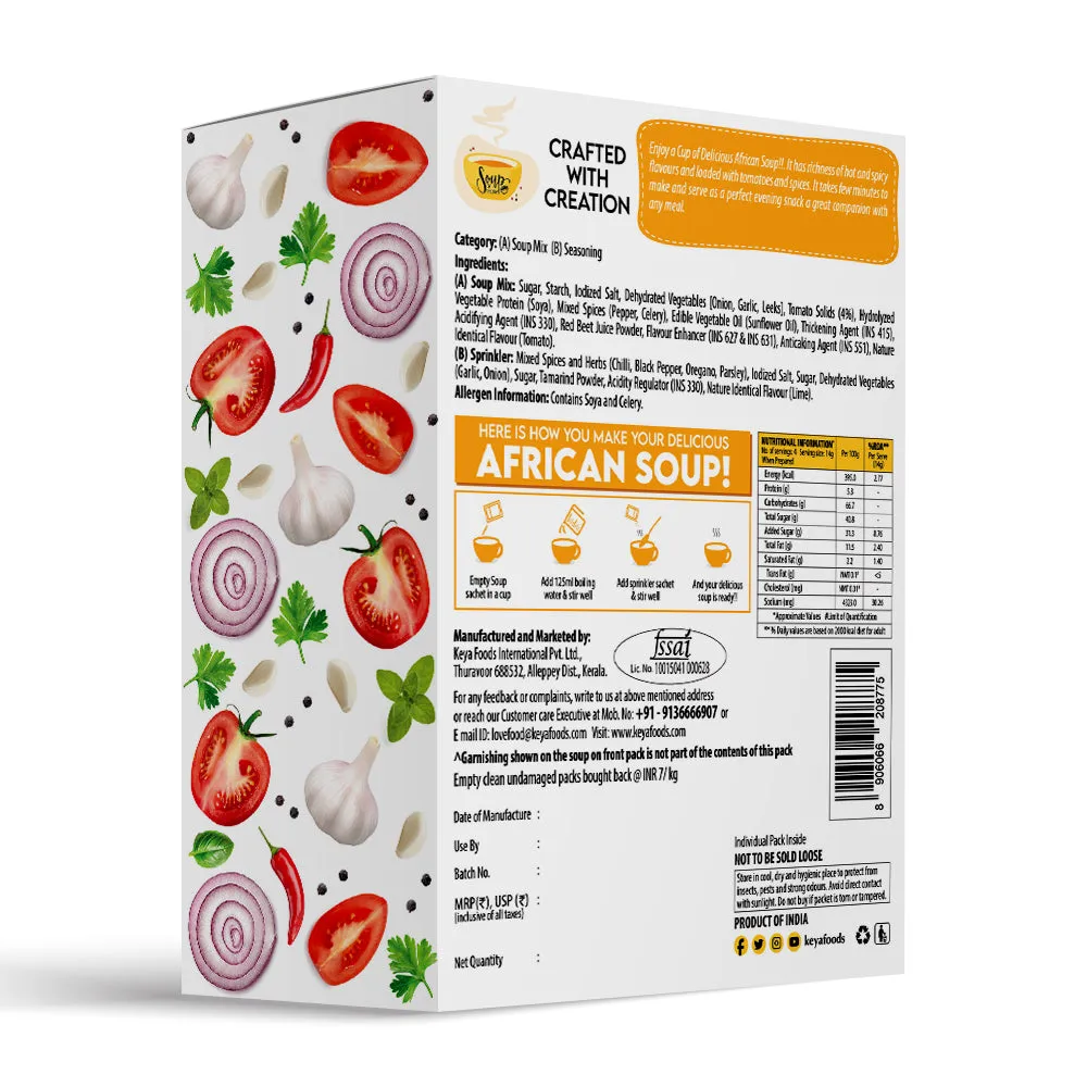 Keya Mexican Soup Tomato & Corn 52g | Keya African Soup Tomato & Piripiri 56g, Pack 2