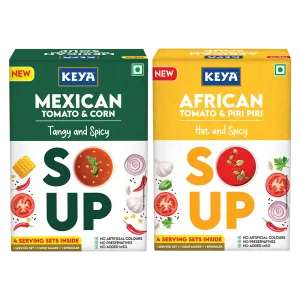 Keya Mexican Soup Tomato & Corn 52g | Keya African Soup Tomato & Piripiri 56g, Pack 2