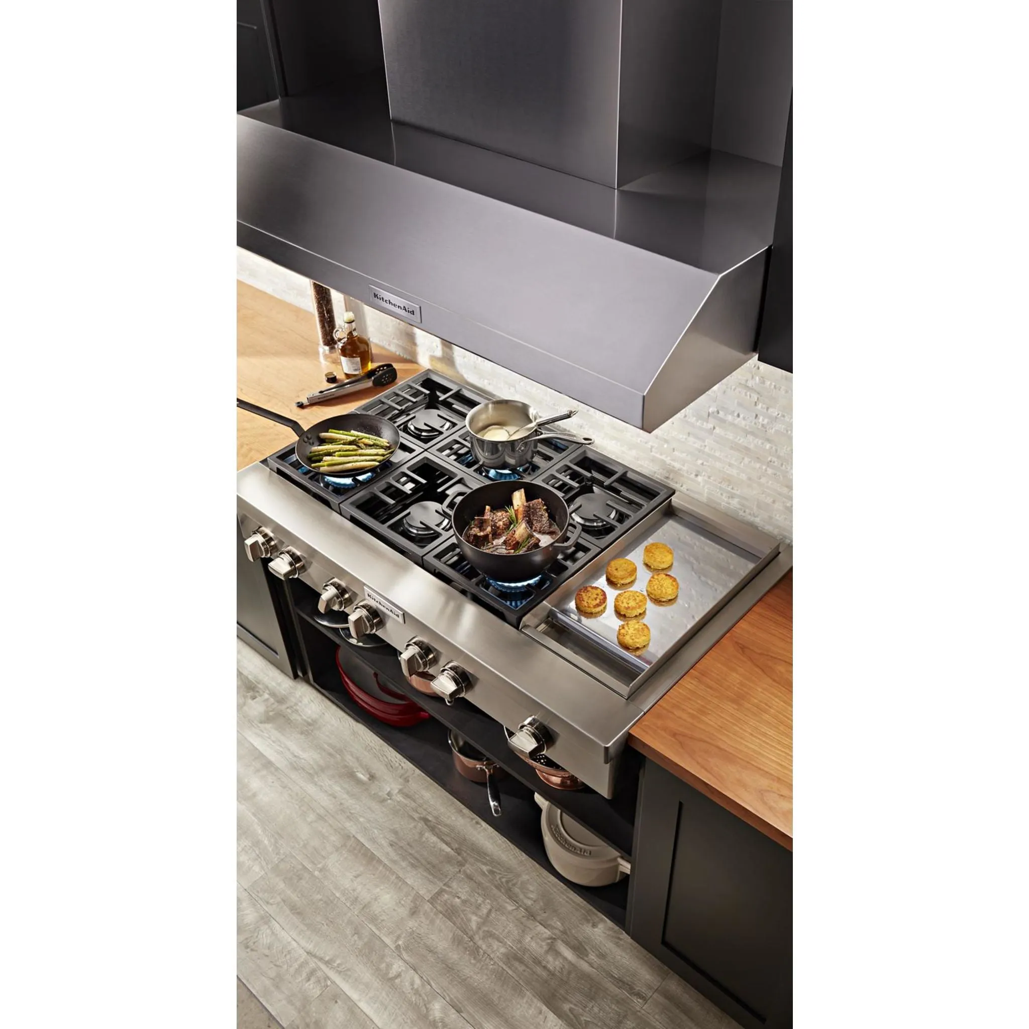 KitchenAid  48'' 6-Burner Commercial-Style Gas Rangetop with Griddle (KCGC558JSS)