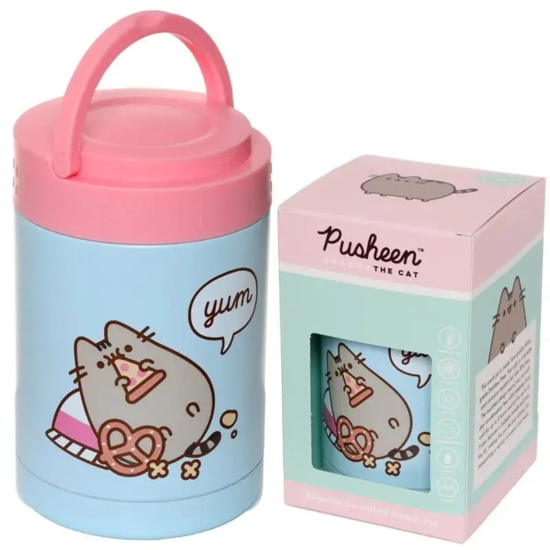 PUSHEEN THE CAT FOODIE REUSABLE STAINLESS HOT & COLD THERMAL INSULATED LUNCH POT / SNACK POT 500ML
