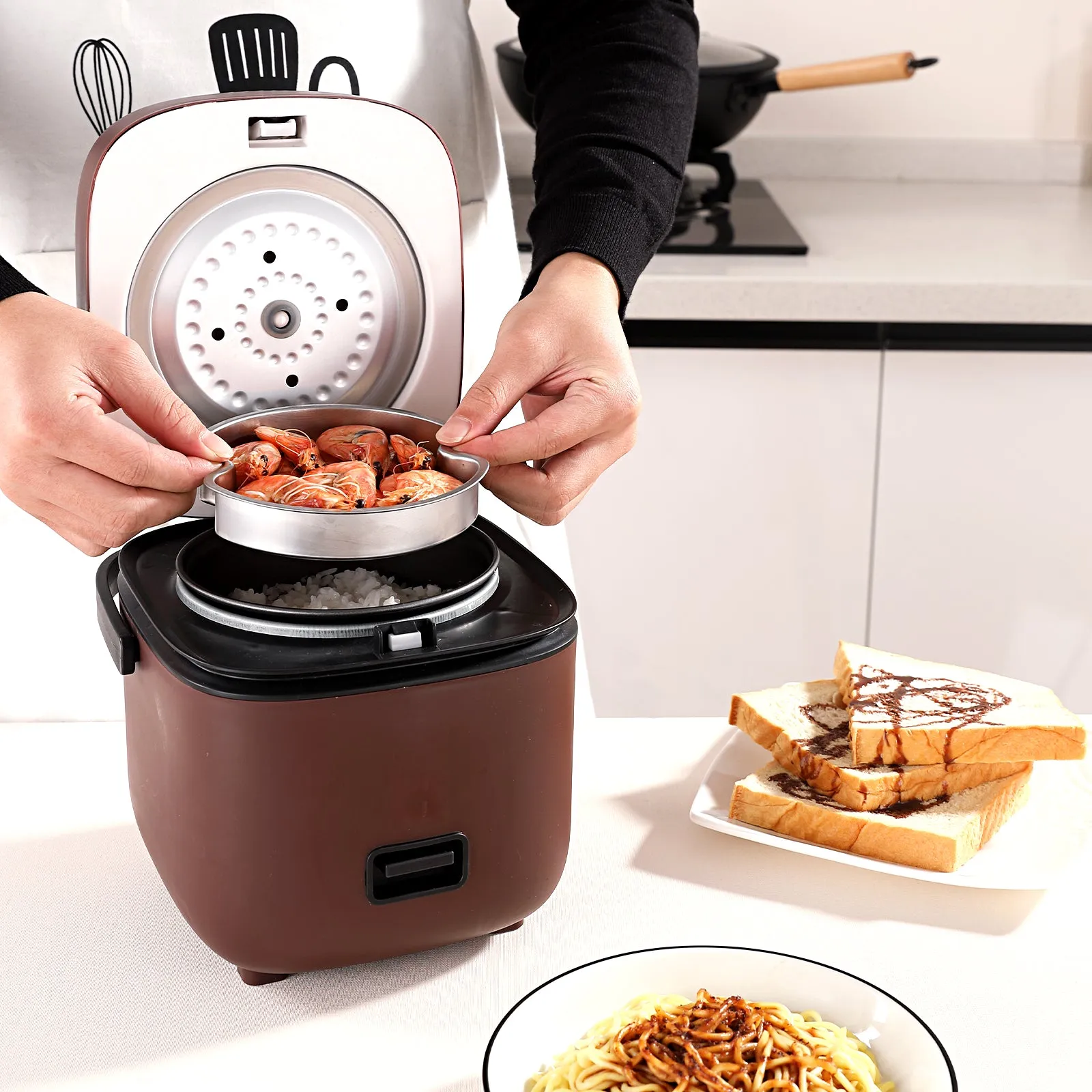 Rice Cooker 1.3 QT One Touch Operation Perfect for Cooking Rice Meat Noodles Soup