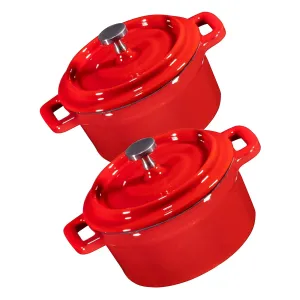 Set Of 2 Enameled 8 Ounce Cast Iron Mini Dutch Oven Round Cocotte with Lid, Nonstick