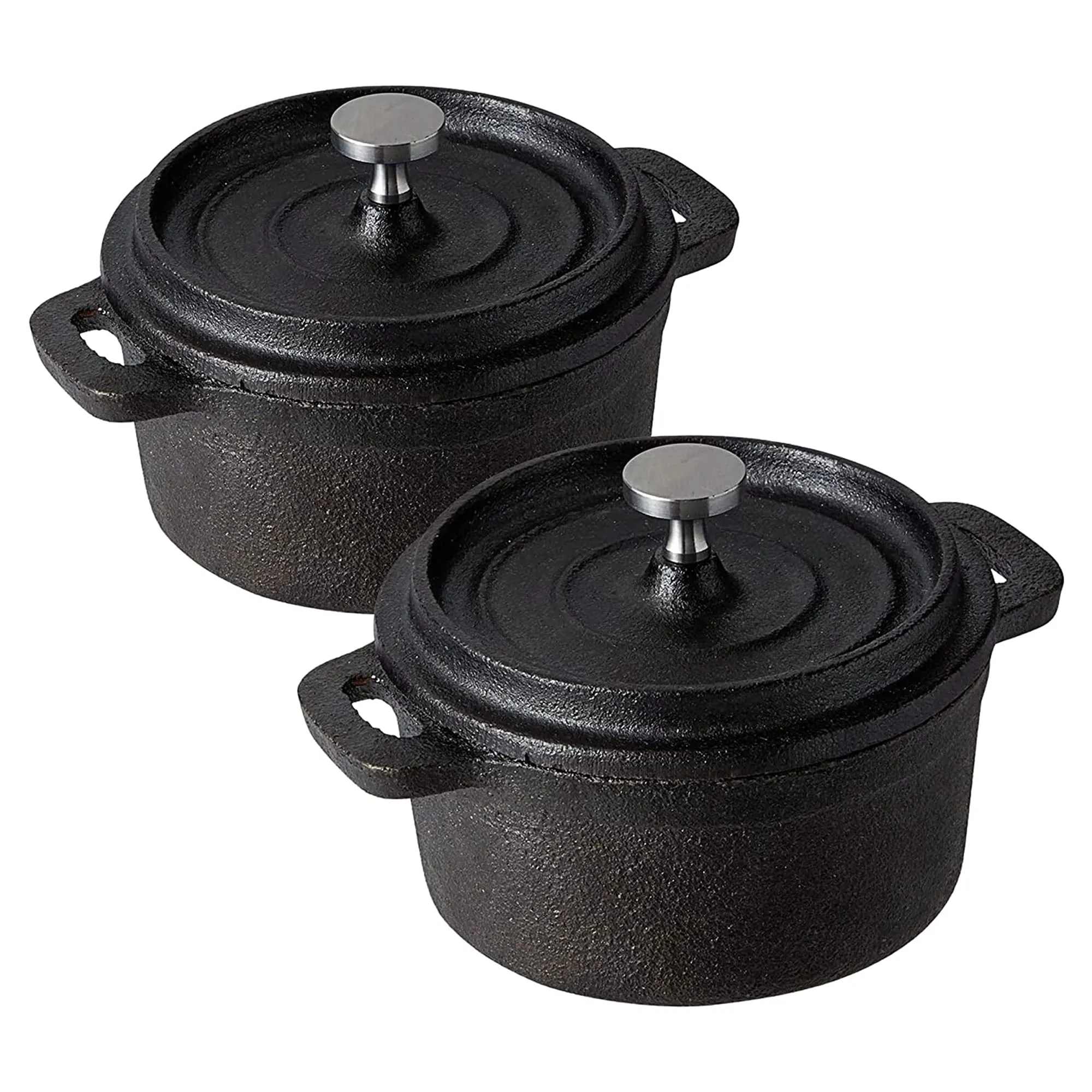 Set Of 2 Enameled 8 Ounce Cast Iron Mini Dutch Oven Round Cocotte with Lid, Nonstick