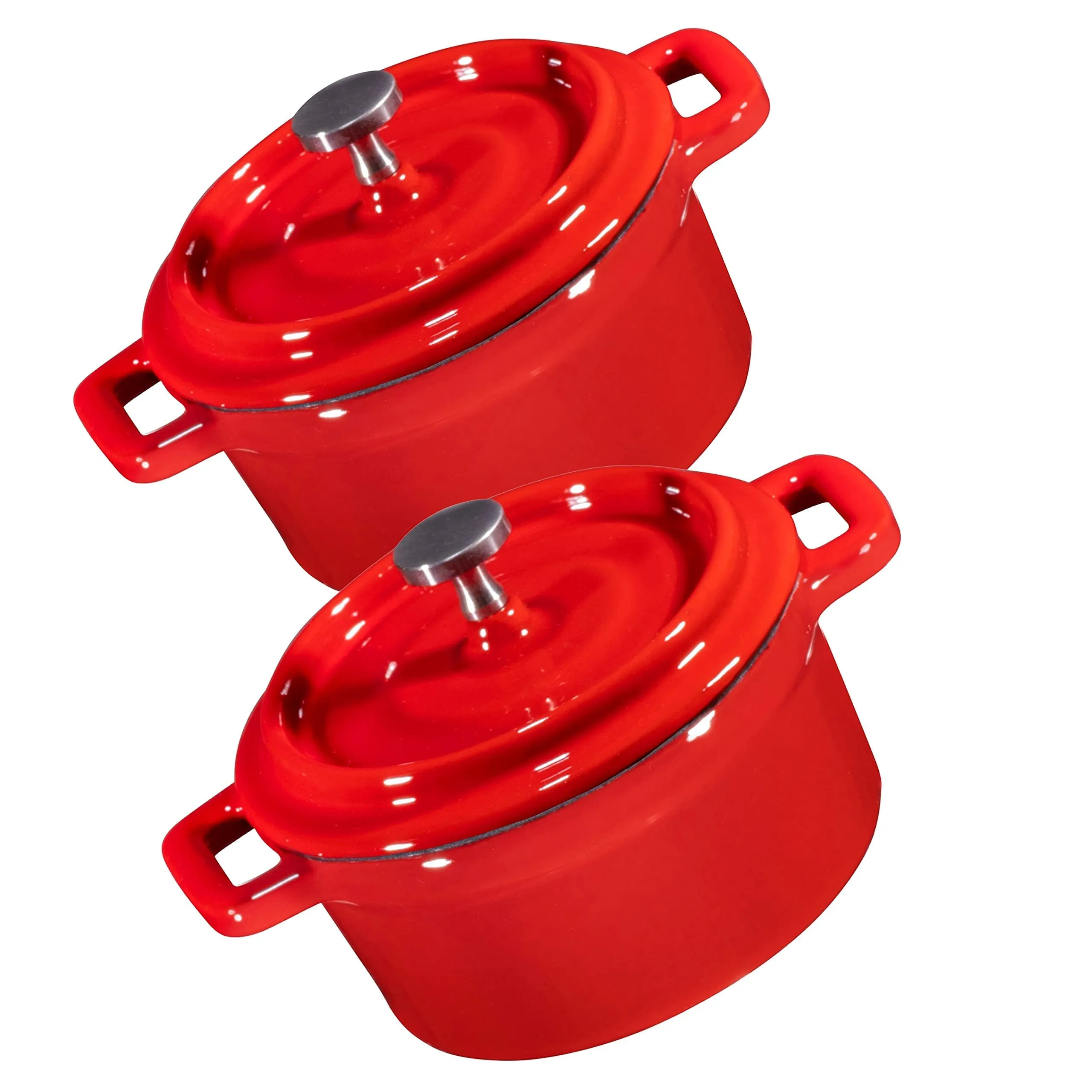 Set Of 2 Enameled 8 Ounce Cast Iron Mini Dutch Oven Round Cocotte with Lid, Nonstick
